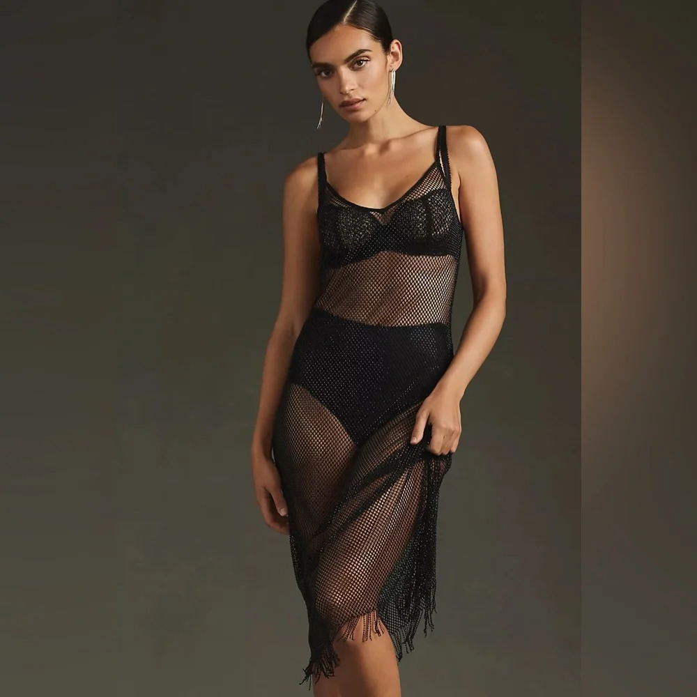 Anthropologie Sexy Fishnet Beaded Dress Size Small
